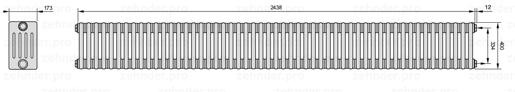 Схема (чертеж) Радиатор Zehnder Charleston 5040/53 №7610 Белый глянцевый RAL 9016